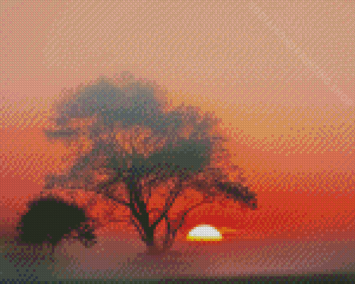 Misty Sunrise Tree Silhouette Diamond Painting