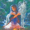 Native Indian Woman And Wolf Diamond Paintings