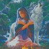 Native Indian Woman And Wolf Diamond Paintings