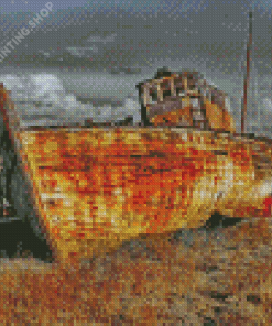 Old Rusty Abandoned Boat Diamond Painting