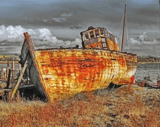 Old Rusty Abandoned Boat Diamond Painting