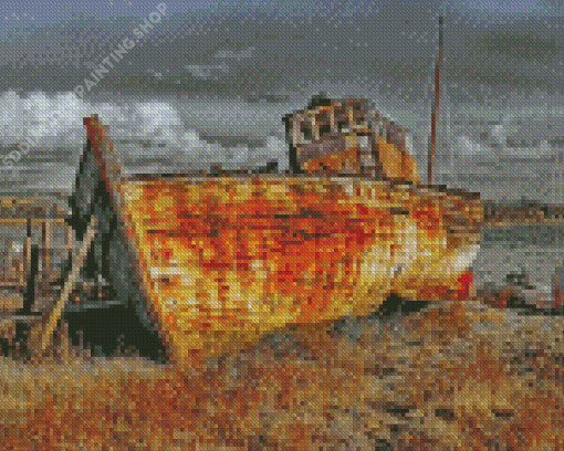 Old Rusty Abandoned Boat Diamond Painting