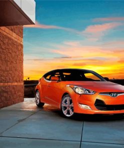 Orange Hyundai Veloster With Sunset Diamond Paintings