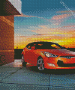 Orange Hyundai Veloster With Sunset Diamond Paintings