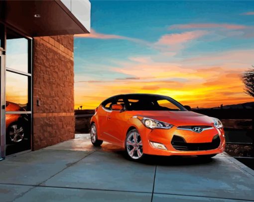 Orange Hyundai Veloster With Sunset Diamond Paintings