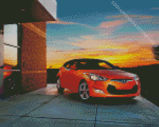 Orange Hyundai Veloster With Sunset Diamond Paintings