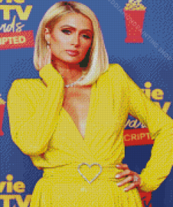 Paris Hilton In Yellow Dress Diamond Paintings