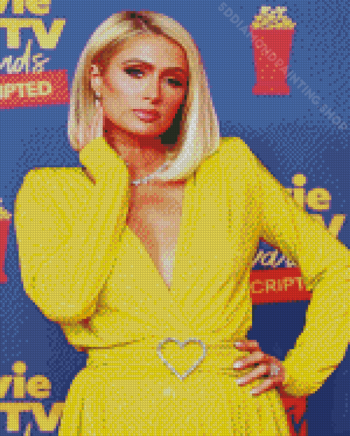 Paris Hilton In Yellow Dress Diamond Paintings