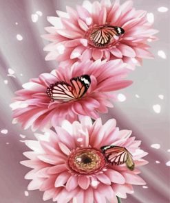 Pink Sunflowers And Butterflies Diamond Painting