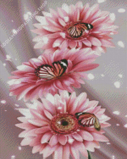 Pink Sunflowers And Butterflies Diamond Painting