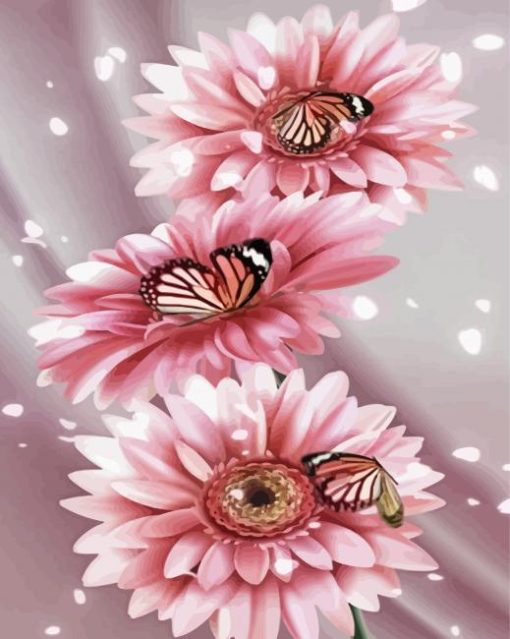 Pink Sunflowers And Butterflies Diamond Painting