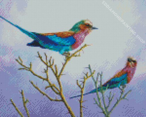 Roller Birds On Tree Diamond Painting