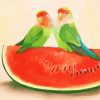 Rosy Faced Lovebirds On Watermelon Diamond Paintings