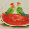 Rosy Faced Lovebirds On Watermelon Diamond Paintings