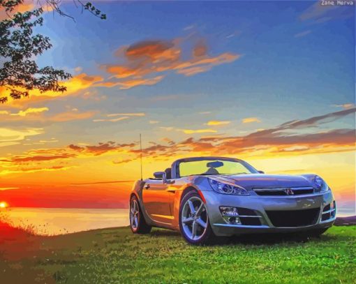 Saturn Sky Car With Sunset Diamond Paintings