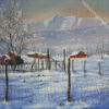 Snow Winter Mountains Farm Scene Diamond Paintings