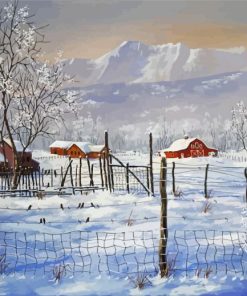 Snow Winter Mountains Farm Scene Diamond Paintings