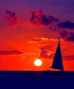 Sunset With A Boat Art Diamond Paintings