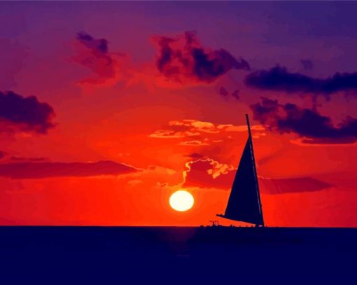 Sunset With A Boat Art Diamond Paintings