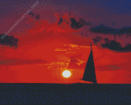 Sunset With A Boat Art Diamond Paintings