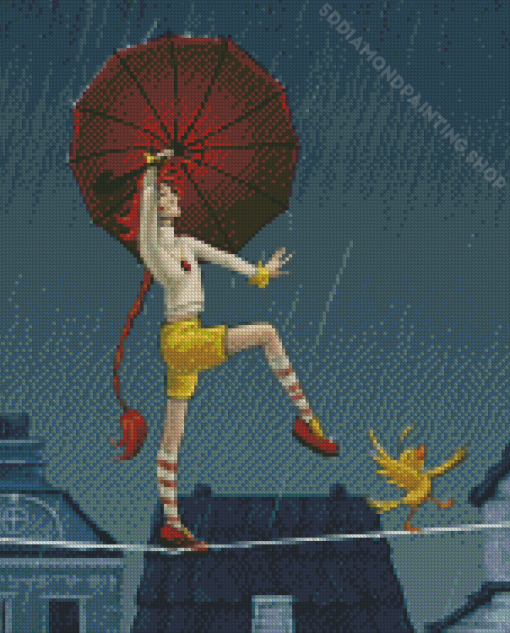 Tightrope Walker In The Rain Diamond Paintings