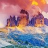 Tre Cime Di Lavaredo Mountain Range At Sunset Diamond Paintings