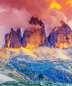 Tre Cime Di Lavaredo Mountain Range At Sunset Diamond Paintings