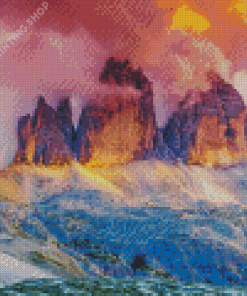 Tre Cime Di Lavaredo Mountain Range At Sunset Diamond Paintings