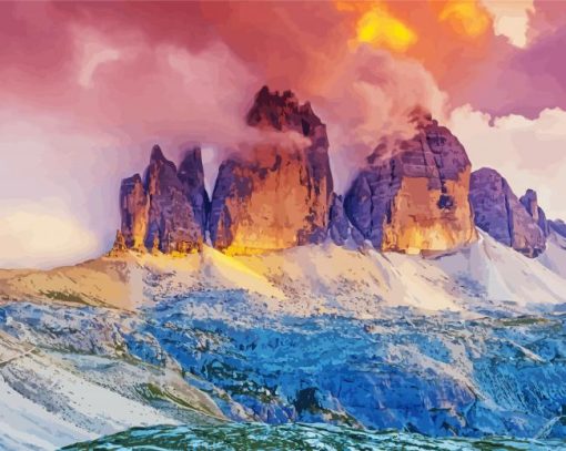 Tre Cime Di Lavaredo Mountain Range At Sunset Diamond Paintings