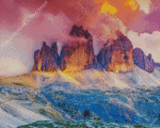 Tre Cime Di Lavaredo Mountain Range At Sunset Diamond Paintings