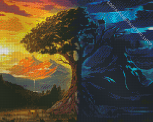 Tree Night And Day Art Diamond Painting