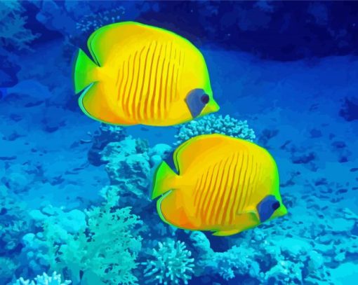 Two Blue And Yellow Fish Underwater Diamond Paintings