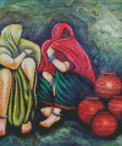 Two Ladies With Pots Diamond Paintings