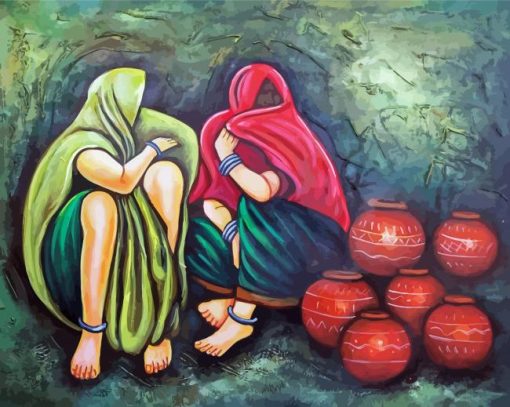 Two Ladies With Pots Diamond Paintings