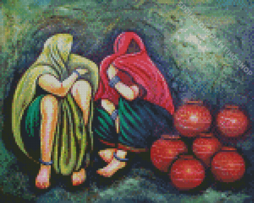 Two Ladies With Pots Diamond Paintings