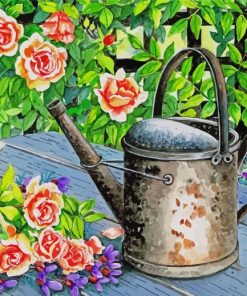 Watering Can With Flowers Art Diamond Paintings