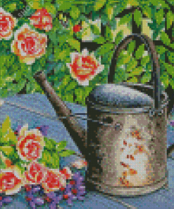 Watering Can With Flowers Art Diamond Paintings