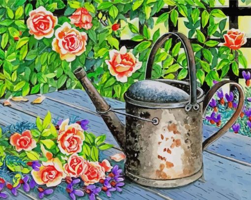 Watering Can With Flowers Art Diamond Paintings