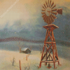 Western Windmill In Snow Diamond Paintings