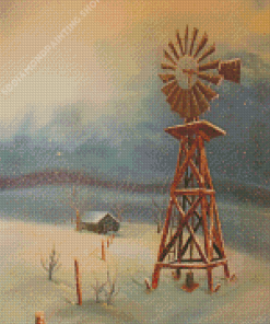 Western Windmill In Snow Diamond Paintings