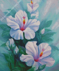 White Hibiscus Flowers Art Diamond Paintings