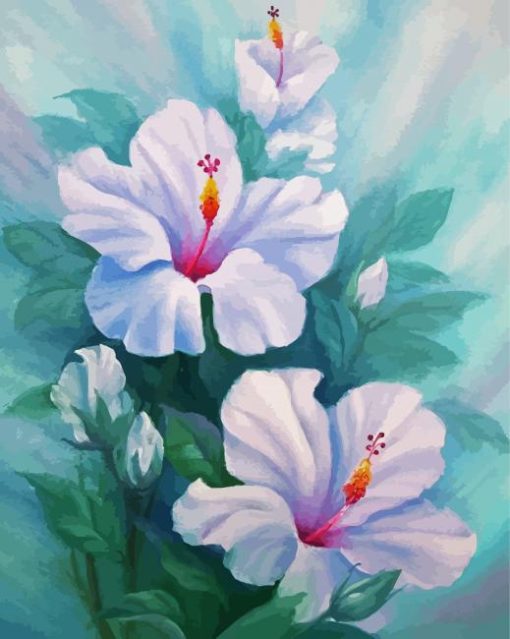 White Hibiscus Flowers Art Diamond Paintings