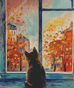 Window Cat In Autumn Diamond Paintings