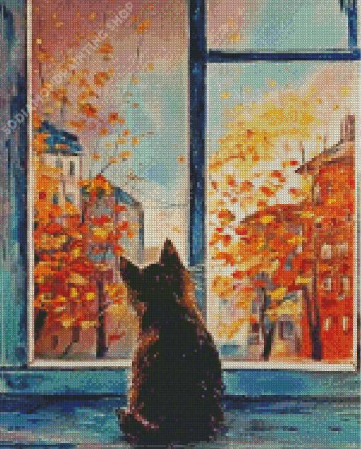 Window Cat In Autumn Diamond Paintings