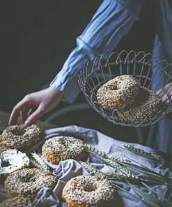 Woman Holding Bagel Bread Diamond Painting