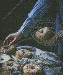 Woman Holding Bagel Bread Diamond Painting