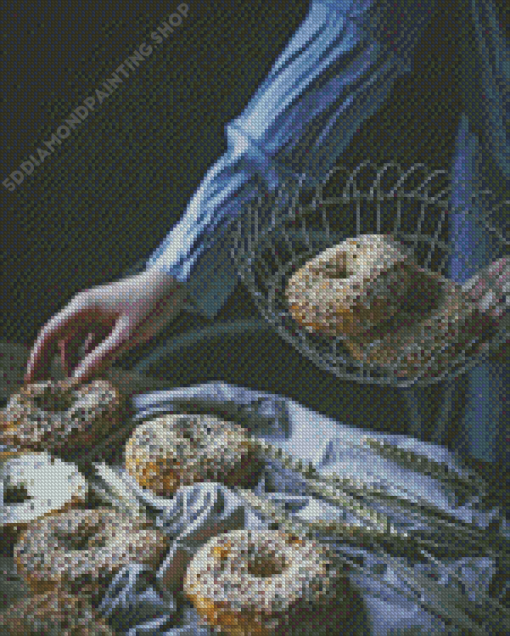 Woman Holding Bagel Bread Diamond Painting