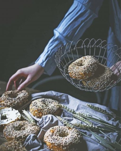 Woman Holding Bagel Bread Diamond Painting