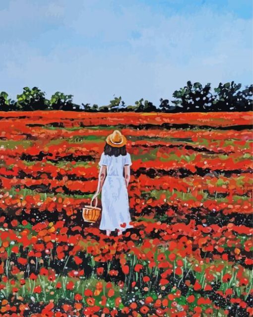 Woman And Poppies Diamond Paintings