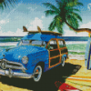 Woodie Car On Beach Diamond Paintings